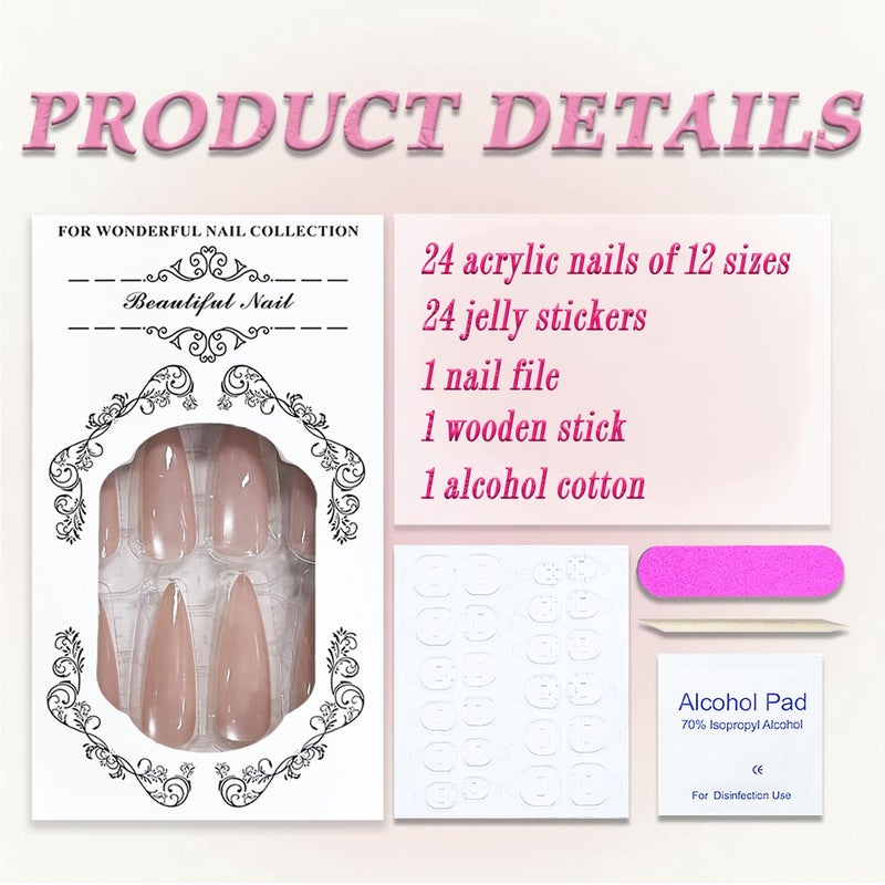 MABKJLF Long Press on Nails Stiletto MABKJLF Gold Fake Nails Solid Colour False Nails Gold Glitter Full Cover Sparkly Glossy Stick on Nail Glue on Nail for Women Girls 24Pcs - Image 3